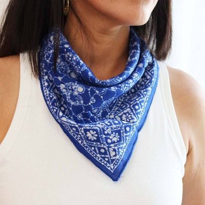 Alternate image for Hand Dyed Batik Bandana, 100% Soft Cotton, Boulder, Blue, Hair Scarf