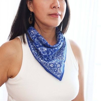 Alternate image for Hand Dyed Batik Bandana, 100% Soft Cotton, Boulder, Blue, Hair Scarf