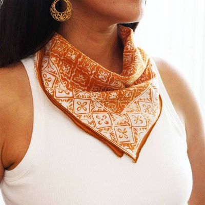 Alternate image for Hand Dyed Batik Bandana, 100% Soft Cotton, Mustard, Yellow, Fall Autumn, Kamboja