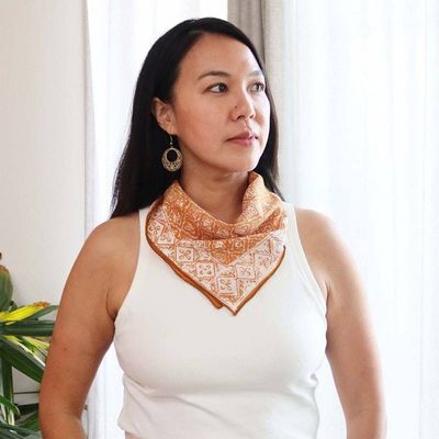 Alternate image for Hand Dyed Batik Bandana, 100% Soft Cotton, Mustard, Yellow, Fall Autumn, Kamboja