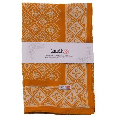 Alternate image for Hand Dyed Batik Bandana, 100% Soft Cotton, Mustard, Yellow, Fall Autumn, Kamboja