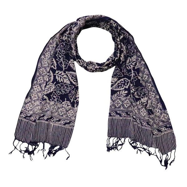 Alternate image for Hand Dyed Batik Scarf, 100% Cotton, Scarves, Bandana, Wrap , Blue Leaves