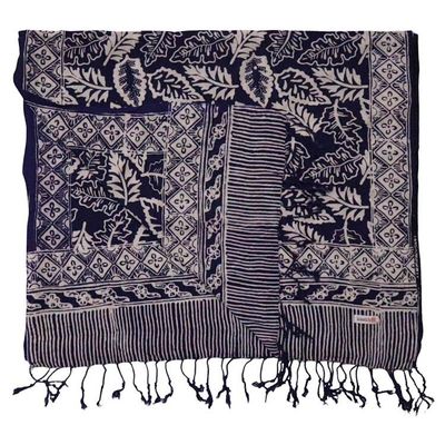 Alternate image for Hand Dyed Batik Scarf, 100% Cotton, Scarves, Bandana, Wrap , Blue Leaves