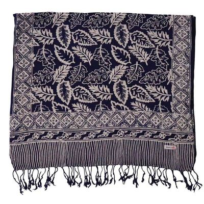 Alternate image for Hand Dyed Batik Scarf, 100% Cotton, Scarves, Bandana, Wrap , Blue Leaves