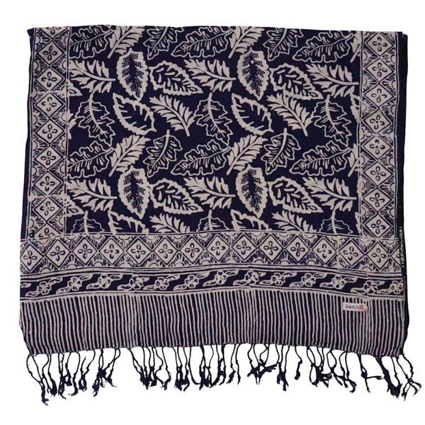 Alternate image for Hand Dyed Batik Scarf, 100% Cotton, Scarves, Bandana, Wrap , Blue Leaves