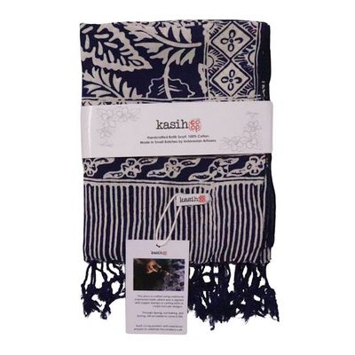 Alternate image for Hand Dyed Batik Scarf, 100% Cotton, Scarves, Bandana, Wrap , Blue Leaves