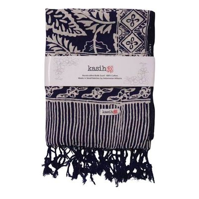 Alternate image for Hand Dyed Batik Scarf, 100% Cotton, Scarves, Bandana, Wrap , Blue Leaves