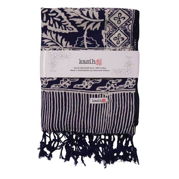 Alternate image for Hand Dyed Batik Scarf, 100% Cotton, Scarves, Bandana, Wrap , Blue Leaves