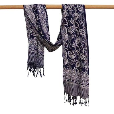 Alternate image for Hand Dyed Batik Scarf, 100% Cotton, Scarves, Bandana, Wrap , Blue Leaves