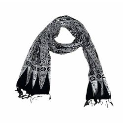 Image for Hand Dyed Batik Scarf, 100% Cotton Fabric, Black White, Geometric