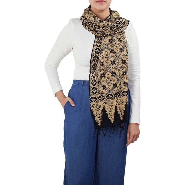 Alternate image for Handmade Batik Scarf, Black Brown Harvest, Hand Dyed, 100% Cotton