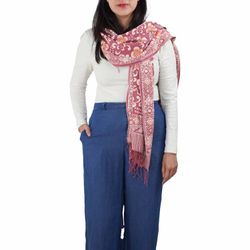 Image for Handmade Batik Scarf, Cotton, Plumeria, Pink, Purple, Peach