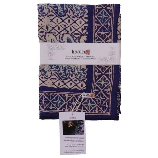 Alternate image for Batik Bandana, Soft Lightweight Cotton, Vines in Navy Blue