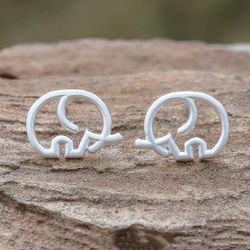 Image for Round Sterling Silver Elephant Stud Earrings from Thailand Cute Tusks