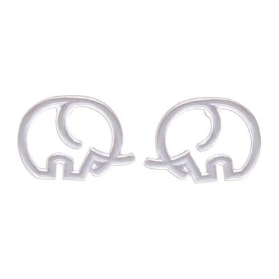 Alternate image for Round Sterling Silver Elephant Stud Earrings from Thailand Cute Tusks