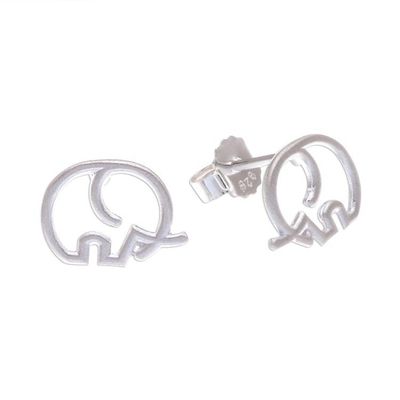 Alternate image for Round Sterling Silver Elephant Stud Earrings from Thailand Cute Tusks