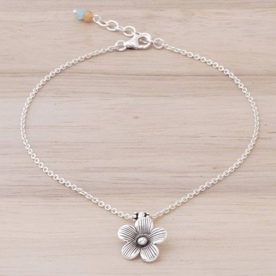Primary image for Handmade Quartz and Silver Floral Anklet from Thailand Charm in Bloom