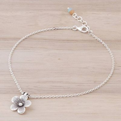 Alternate image for Handmade Quartz and Silver Floral Anklet from Thailand Charm in Bloom