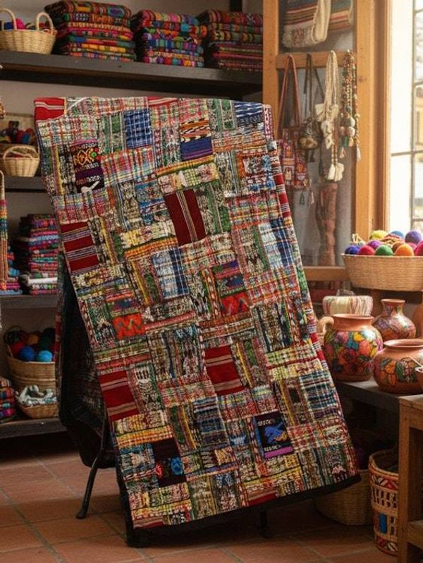 Alternate image for Handmade King-size Rose and Mixed Pastels Guatemalan Patchwork Quilt Set