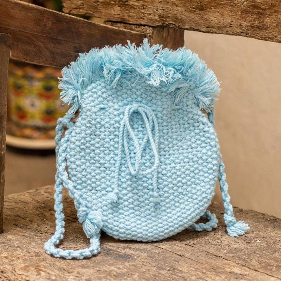 Handloomed Eco-Friendly Sky Blue Sling Bag from Costa Rica 'Sweet Cotton'