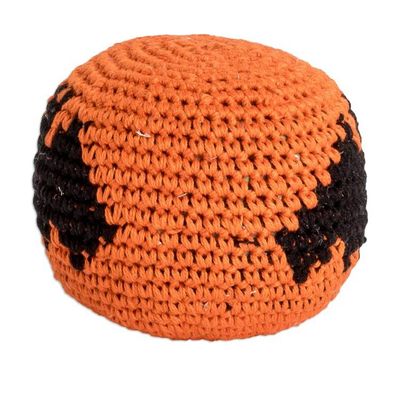 Alternate image for Crocheted Cotton Hacky Sack with Bat Motif in Orange Black Playful Bat