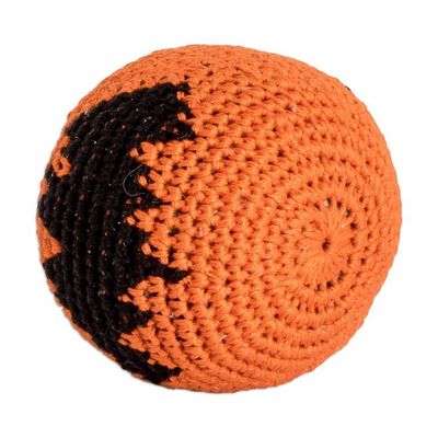 Alternate image for Crocheted Cotton Hacky Sack with Bat Motif in Orange Black Playful Bat