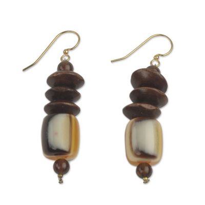Alternate image for Wood Beaded Dangle Earrings Artisan Crafted Jewelry Edinam