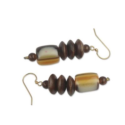 Alternate image for Wood Beaded Dangle Earrings Artisan Crafted Jewelry Edinam