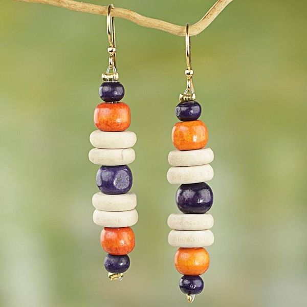 Alternate image for Purple and Orange Sese Wood Dangle Earrings Summer Rain