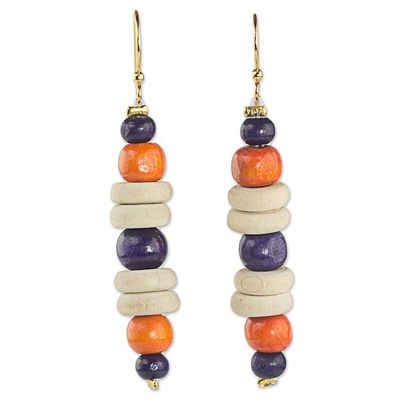 Alternate image for Purple and Orange Sese Wood Dangle Earrings Summer Rain