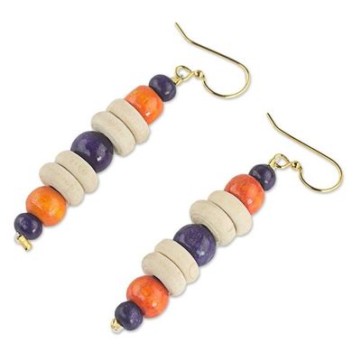 Alternate image for Purple and Orange Sese Wood Dangle Earrings Summer Rain