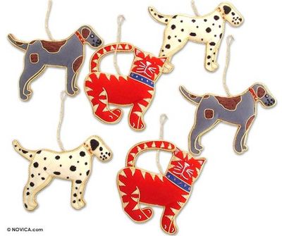 Alternate image for Hand Beaded Christmas Ornaments Set of 6 Dogs and Cats