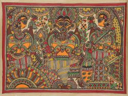 Image for Signed Madhubani Ganesha Painting on Handmade Paper Powerful Ganesha