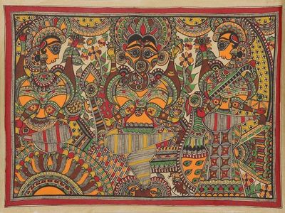 Primary image for Signed Madhubani Ganesha Painting on Handmade Paper Powerful Ganesha