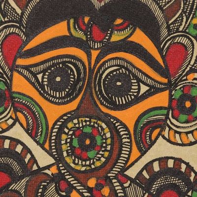 Alternate image for Signed Madhubani Ganesha Painting on Handmade Paper Powerful Ganesha