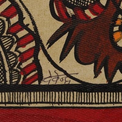 Alternate image for Signed Madhubani Ganesha Painting on Handmade Paper Powerful Ganesha