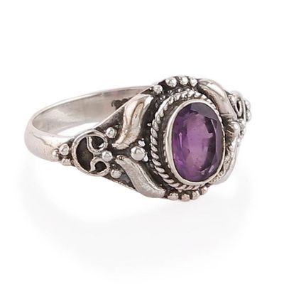 Alternate image for Polished and Oxidized One-Carat Oval Amethyst Cocktail Ring Sagacious Traditions