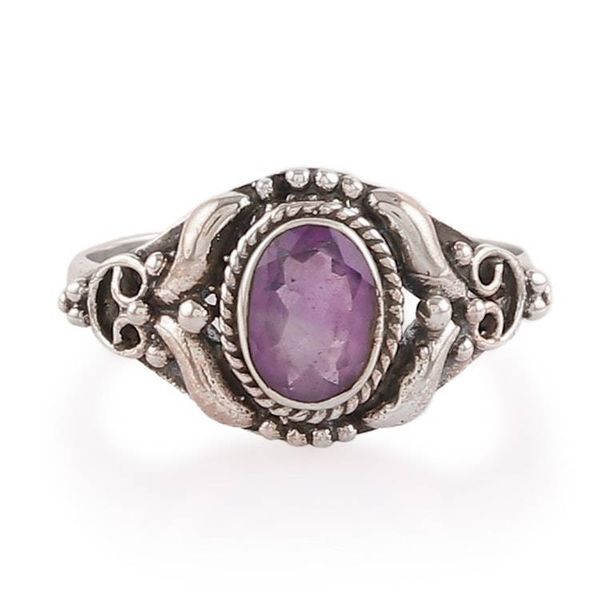 Alternate image for Polished and Oxidized One-Carat Oval Amethyst Cocktail Ring Sagacious Traditions