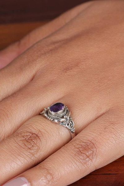 Alternate image for Polished and Oxidized One-Carat Oval Amethyst Cocktail Ring Sagacious Traditions
