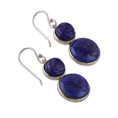 Alternate image for Textured Modern Lapis Lazuli Sterling Silver Dangle Earrings Mystic Blue