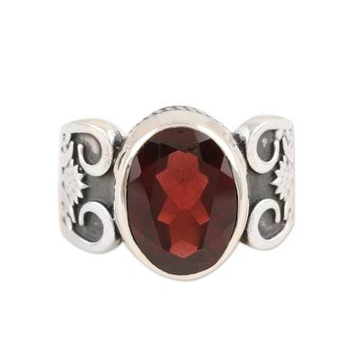 Alternate image for Mens Sterling Silver and Garnet Single Stone Ring Radiant Flux