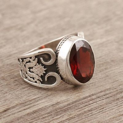 Alternate image for Mens Sterling Silver and Garnet Single Stone Ring Radiant Flux