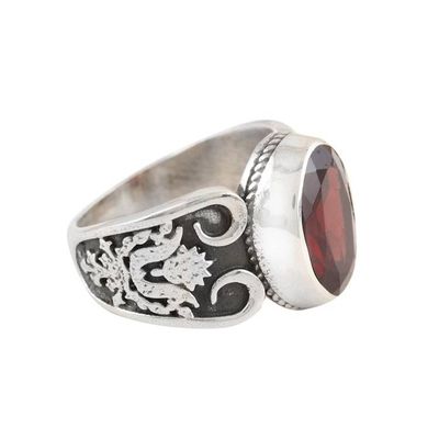 Alternate image for Mens Sterling Silver and Garnet Single Stone Ring Radiant Flux