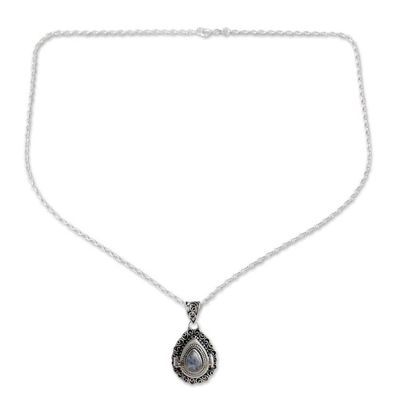 Alternate image for Sterling Silver Pendant Necklace with Rainbow Moonstone Harmonious Blessing