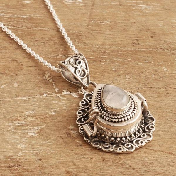 Alternate image for Sterling Silver Pendant Necklace with Rainbow Moonstone Harmonious Blessing