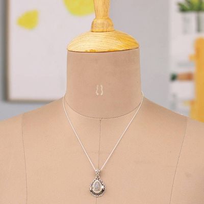 Alternate image for Sterling Silver Pendant Necklace with Rainbow Moonstone Harmonious Blessing