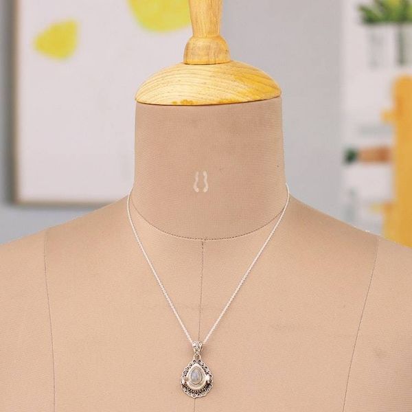 Alternate image for Sterling Silver Pendant Necklace with Rainbow Moonstone Harmonious Blessing