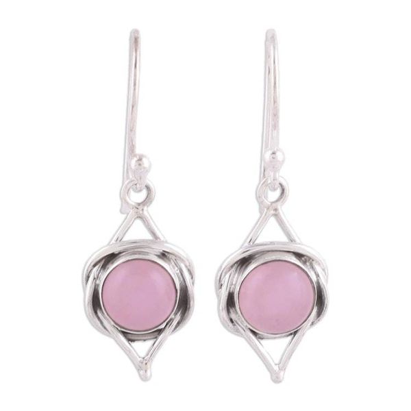 Alternate image for Indian Pink Chalcedony and Sterling Silver Dangle Earrings Intricate Twirl in Pink