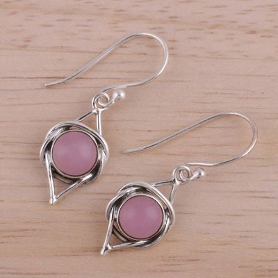 Alternate image for Indian Pink Chalcedony and Sterling Silver Dangle Earrings Intricate Twirl in Pink