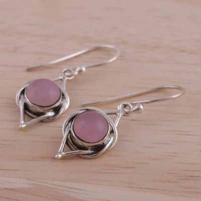 Alternate image for Indian Pink Chalcedony and Sterling Silver Dangle Earrings Intricate Twirl in Pink